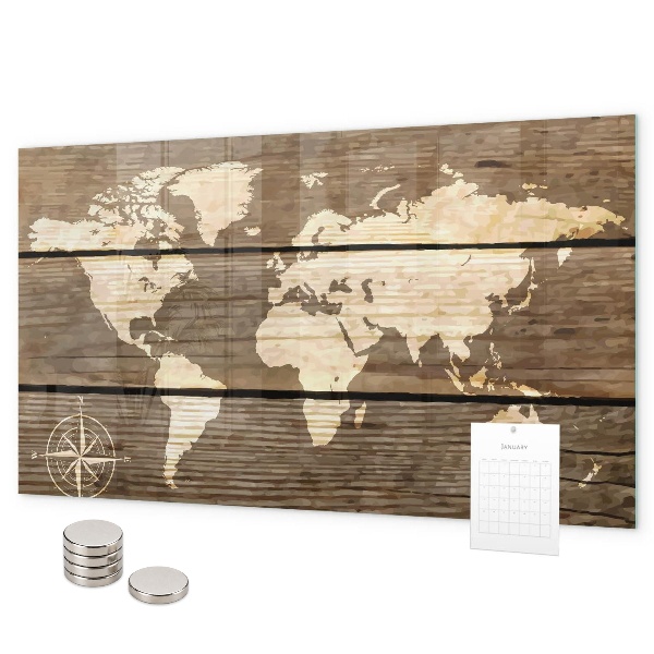 Magnettafel Weltkarte auf dem Brett
