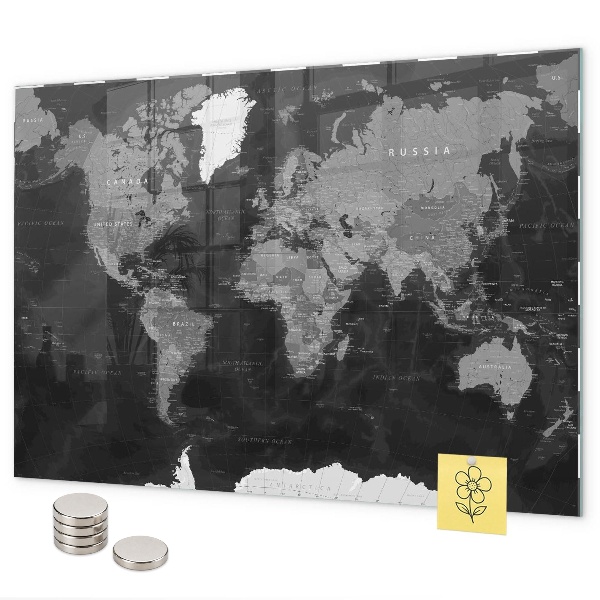 Magnettafel Schwarze Weltkarte