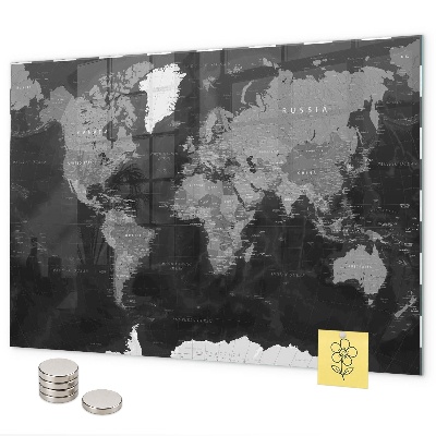 Magnettafel Schwarze Weltkarte