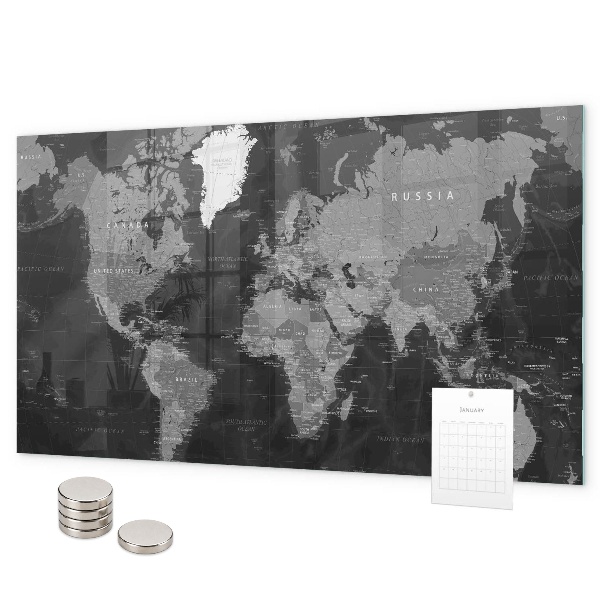Magnettafel Schwarze Weltkarte