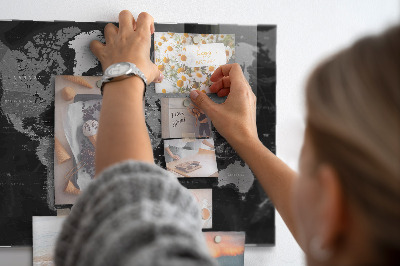 Magnettafel Schwarze Weltkarte