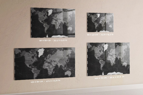 Magnettafel Schwarze Weltkarte