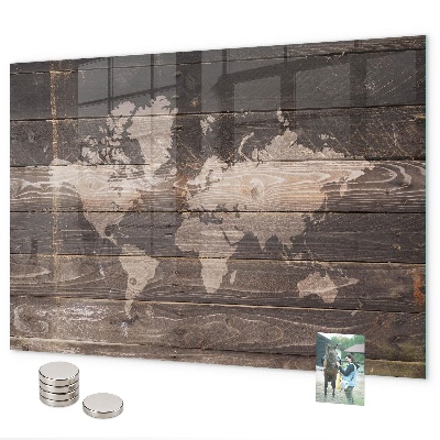 Magnettafel Weltkarte aus Holz