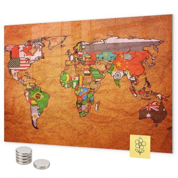 Magnetwand Weltkarte mit Flaggen