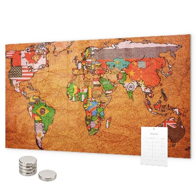 Magnetwand Weltkarte mit Flaggen