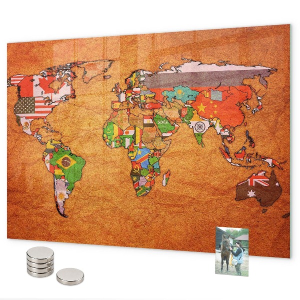 Magnetwand Weltkarte mit Flaggen