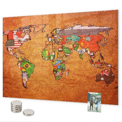 Magnetwand Weltkarte mit Flaggen