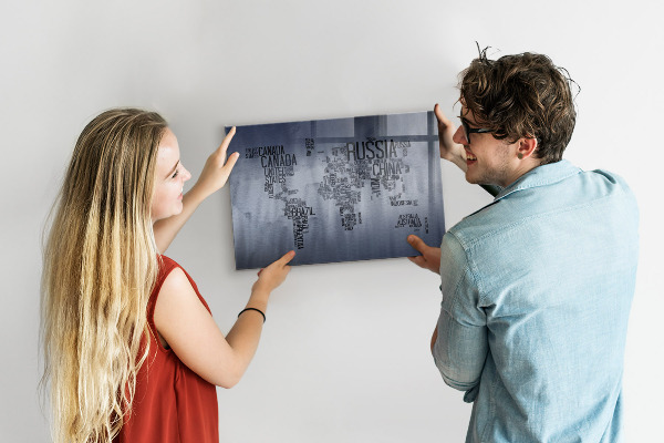 Magnettafel Weltkarte mit Bildunterschriften