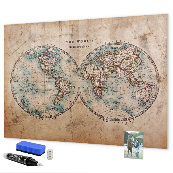 Magnettafel zum schreiben Weltkarte mit Platz für Fotos