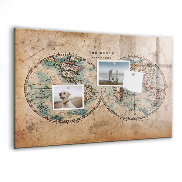 Magnettafel zum schreiben Weltkarte mit Platz für Fotos