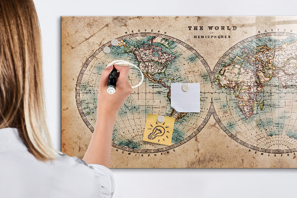 Magnettafel zum schreiben Weltkarte mit Platz für Fotos