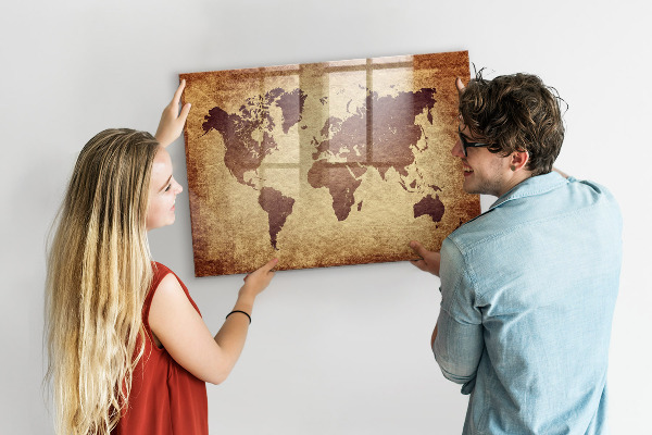 Magnettafel zum schreiben Weltkarte mit Fotostandorten