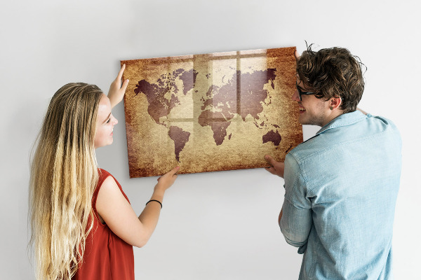 Magnettafel zum schreiben Weltkarte mit Fotostandorten
