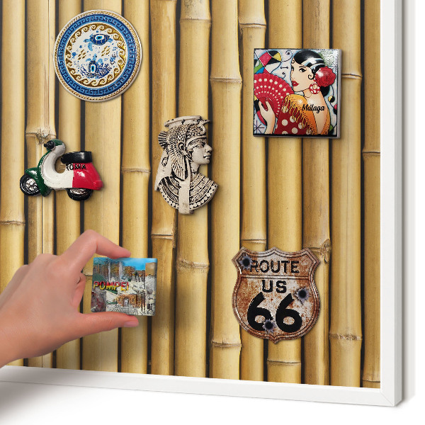 Wand-Magnettafel für Reisesouvenirs mit weißem Rahmen Bambusmuster