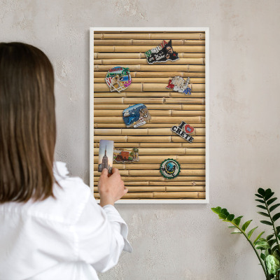 Wand-Magnettafel für Reisesouvenirs mit weißem Rahmen Bambusmuster