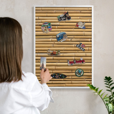Wand-Magnettafel für Reisesouvenirs mit weißem Rahmen Bambusmuster