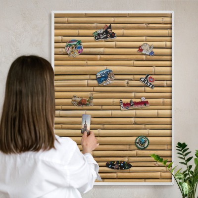 Wand-Magnettafel für Reisesouvenirs mit weißem Rahmen Bambusmuster