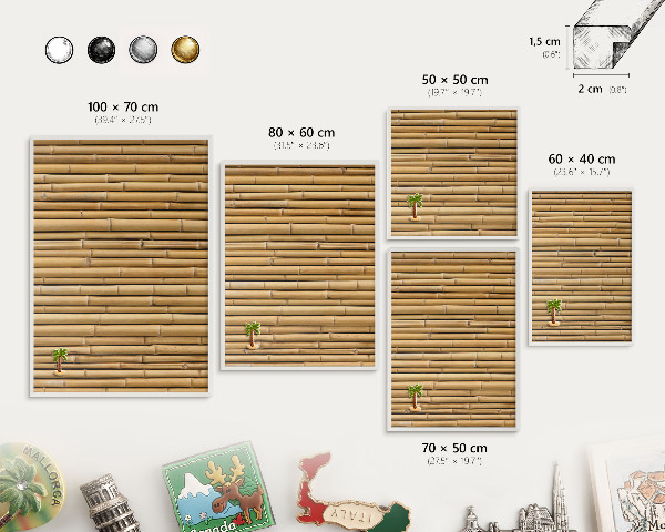 Wand-Magnettafel für Reisesouvenirs mit weißem Rahmen Bambusmuster