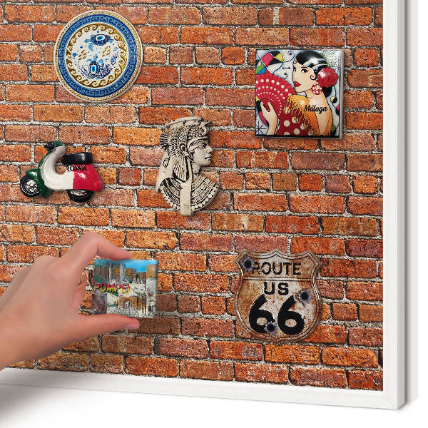 Magnettafel aus Metall für Souvenirs in weißem Rahmen Ziegelmotiv