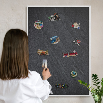 Wand-Magnettafel für Reisesouvenirs mit weißem Rahmen Graue Textur