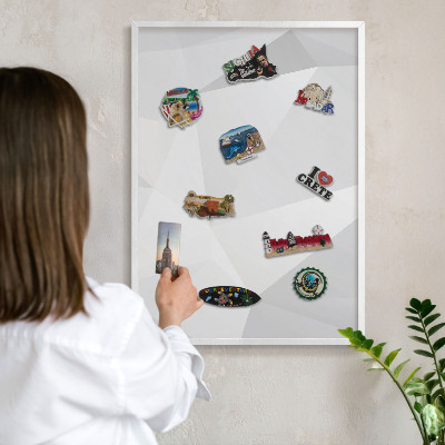 Wand-Magnettafel für Reisesouvenirs mit weißem Rahmen Weiße Geometrie