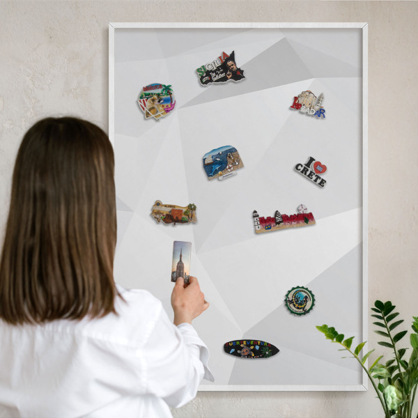 Wand-Magnettafel für Reisesouvenirs mit weißem Rahmen Weiße Geometrie