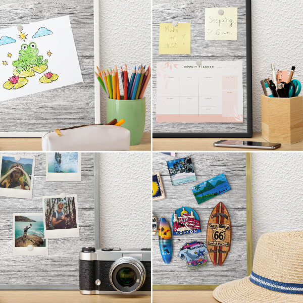 Wand-Magnettafel für Reisesouvenirs mit weißem Rahmen Holzstruktur