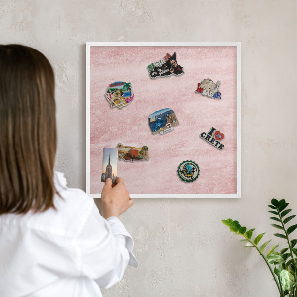 Wand-Magnettafel für Reisesouvenirs mit weißem Rahmen Rosa Textur