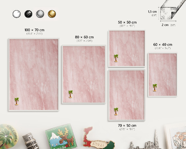 Wand-Magnettafel für Reisesouvenirs mit weißem Rahmen Rosa Textur