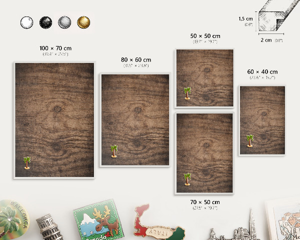 Wand-Magnettafel für Reisesouvenirs mit weißem Rahmen Holzstruktur