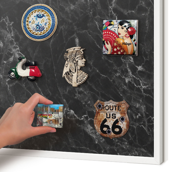 Wand-Magnettafel für Reisesouvenirs mit weißem Rahmen Schwarzer Marmor
