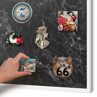 Wand-Magnettafel für Reisesouvenirs mit weißem Rahmen Schwarzer Marmor