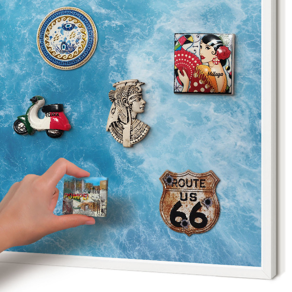 Wand-Magnettafel für Reisesouvenirs mit weißem Rahmen Meereswellen