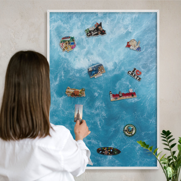 Wand-Magnettafel für Reisesouvenirs mit weißem Rahmen Meereswellen