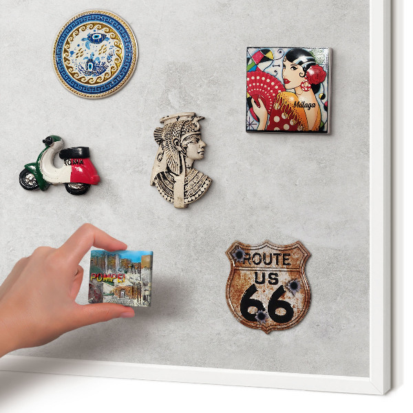 Magnettafel aus Metall für Souvenirs in weißem Rahmen Graue Eleganz