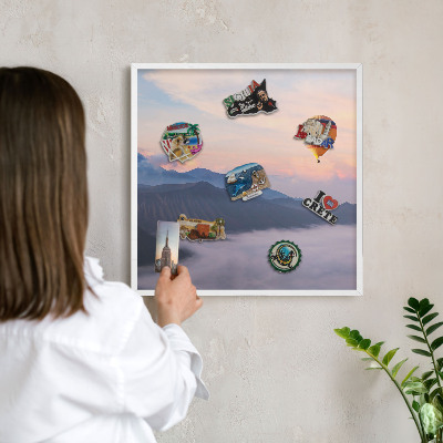 Magnettafel aus Metall für Souvenirs in weißem Rahmen Sky Journey