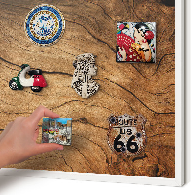 Wand-Magnettafel für Reisesouvenirs mit weißem Rahmen Holzmaserung