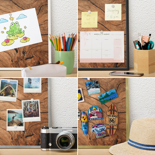 Wand-Magnettafel für Reisesouvenirs mit weißem Rahmen Holzmaserung