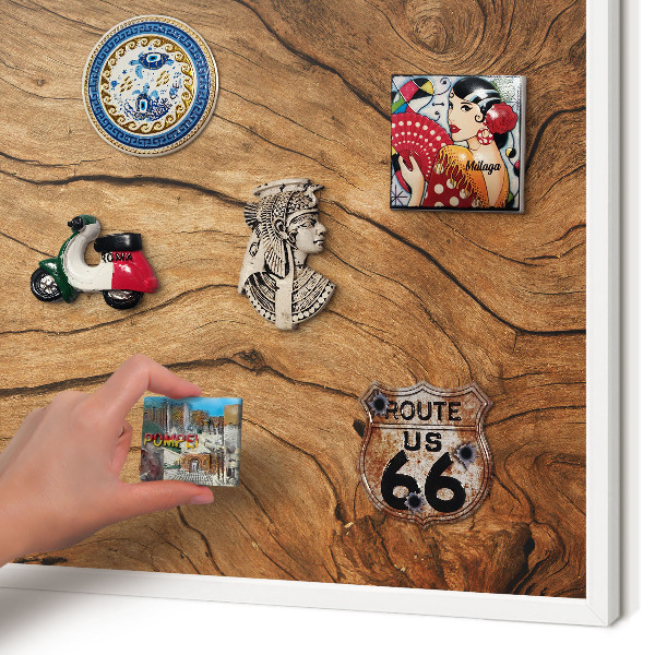 Wand-Magnettafel für Reisesouvenirs mit weißem Rahmen Holzmaserung
