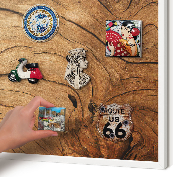 Wand-Magnettafel für Reisesouvenirs mit weißem Rahmen Holzmaserung