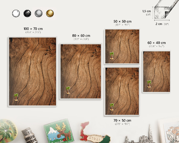 Wand-Magnettafel für Reisesouvenirs mit weißem Rahmen Holzmaserung