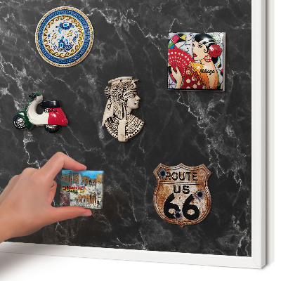 Wand-Magnettafel für Reisesouvenirs mit weißem Rahmen Marmor-Eleganz