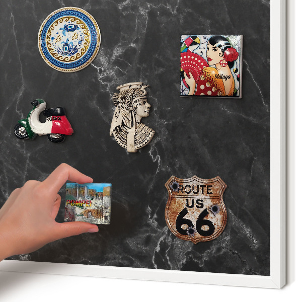 Wand-Magnettafel für Reisesouvenirs mit weißem Rahmen Marmor-Eleganz