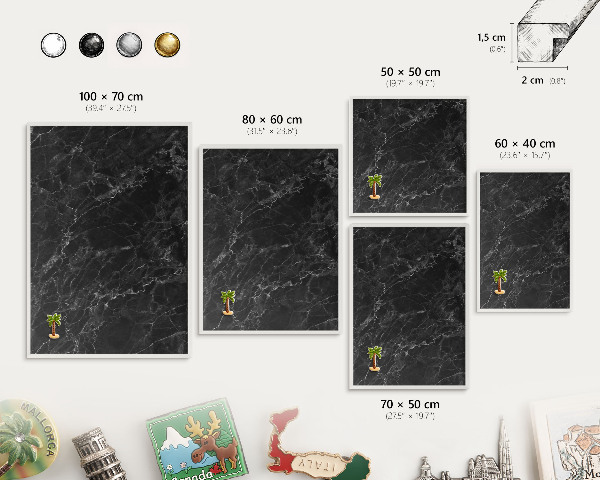 Wand-Magnettafel für Reisesouvenirs mit weißem Rahmen Marmor-Eleganz