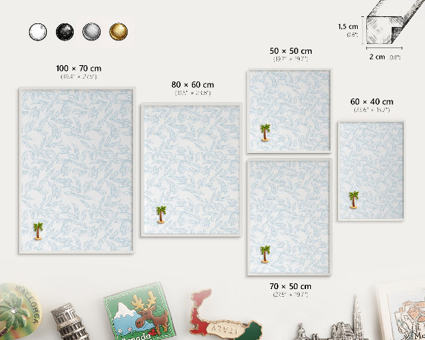 Wand-Magnettafel für Reisesouvenirs mit weißem Rahmen Helles Thema