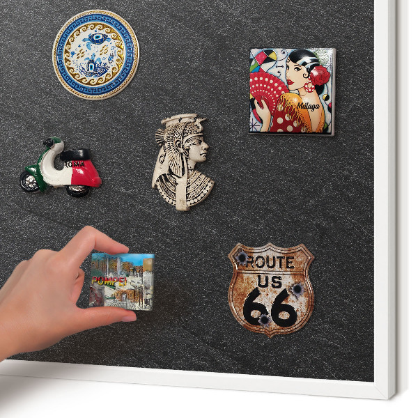 Wand-Magnettafel für Reisesouvenirs mit weißem Rahmen Schwarze Textur