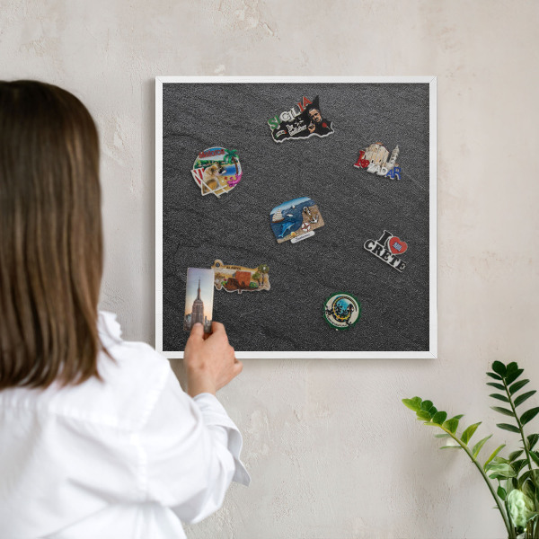Wand-Magnettafel für Reisesouvenirs mit weißem Rahmen Schwarze Textur
