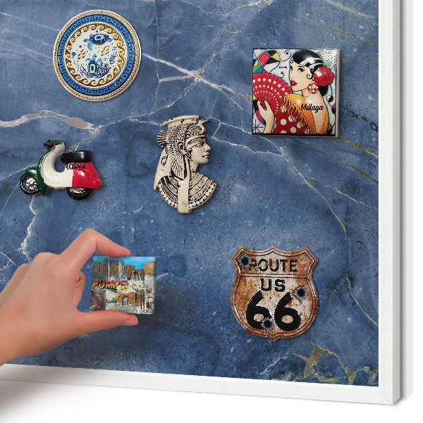 Magnettafel aus Metall für Souvenirs in weißem Rahmen Marmor-Eleganz