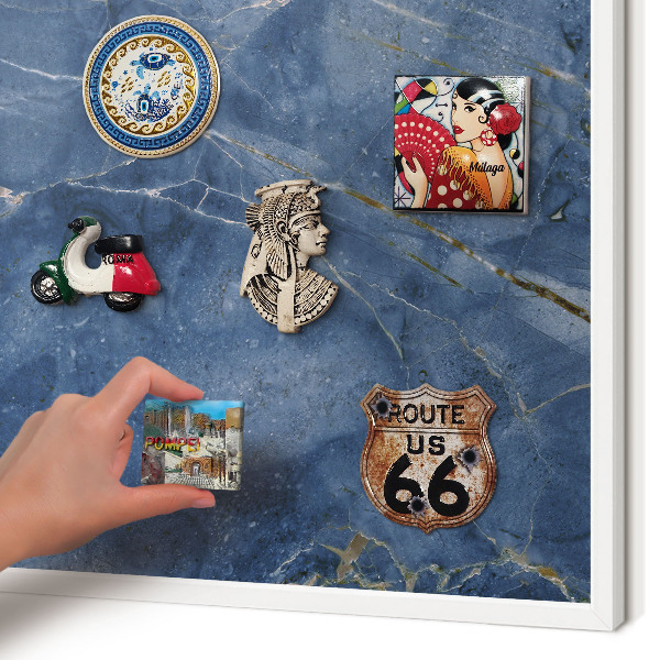 Magnettafel aus Metall für Souvenirs in weißem Rahmen Marmor-Eleganz