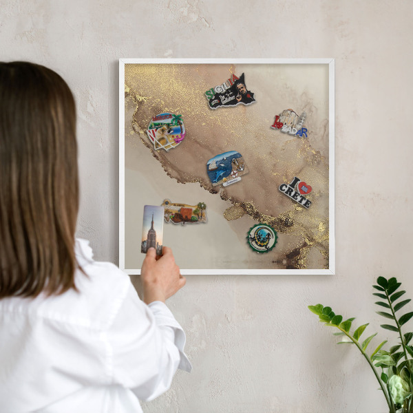 Wand-Magnettafel für Reisesouvenirs mit weißem Rahmen Eleganter Glanz